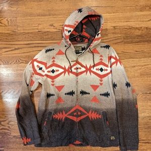 Lucky Brand 100% Cotton fleece jacket Southwestern Baja print hoodie Tribal warm